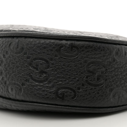 Gucci GG Grainy Calfskin Emblem Small Half Moon Shoulder Bag Black 10 of 12