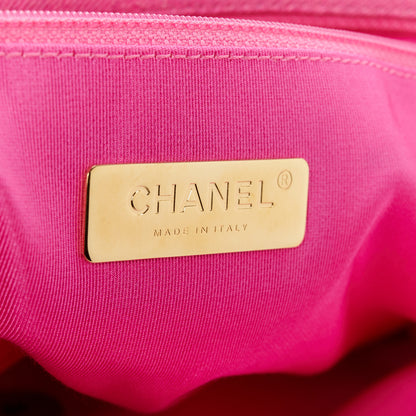 Chanel Denim Quilted Maxi Chanel 19 Flap Neon Pink 6 of 11