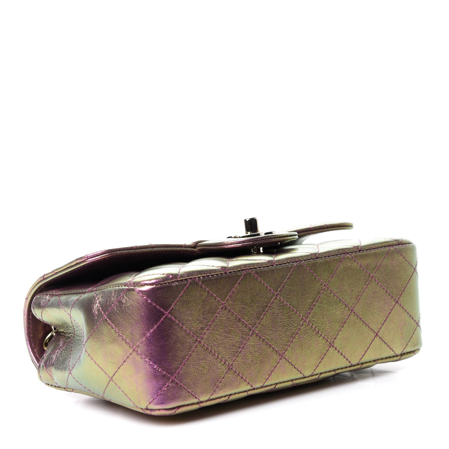 Iridescent Lambskin Quilted Mini Rectangular Flap Purple