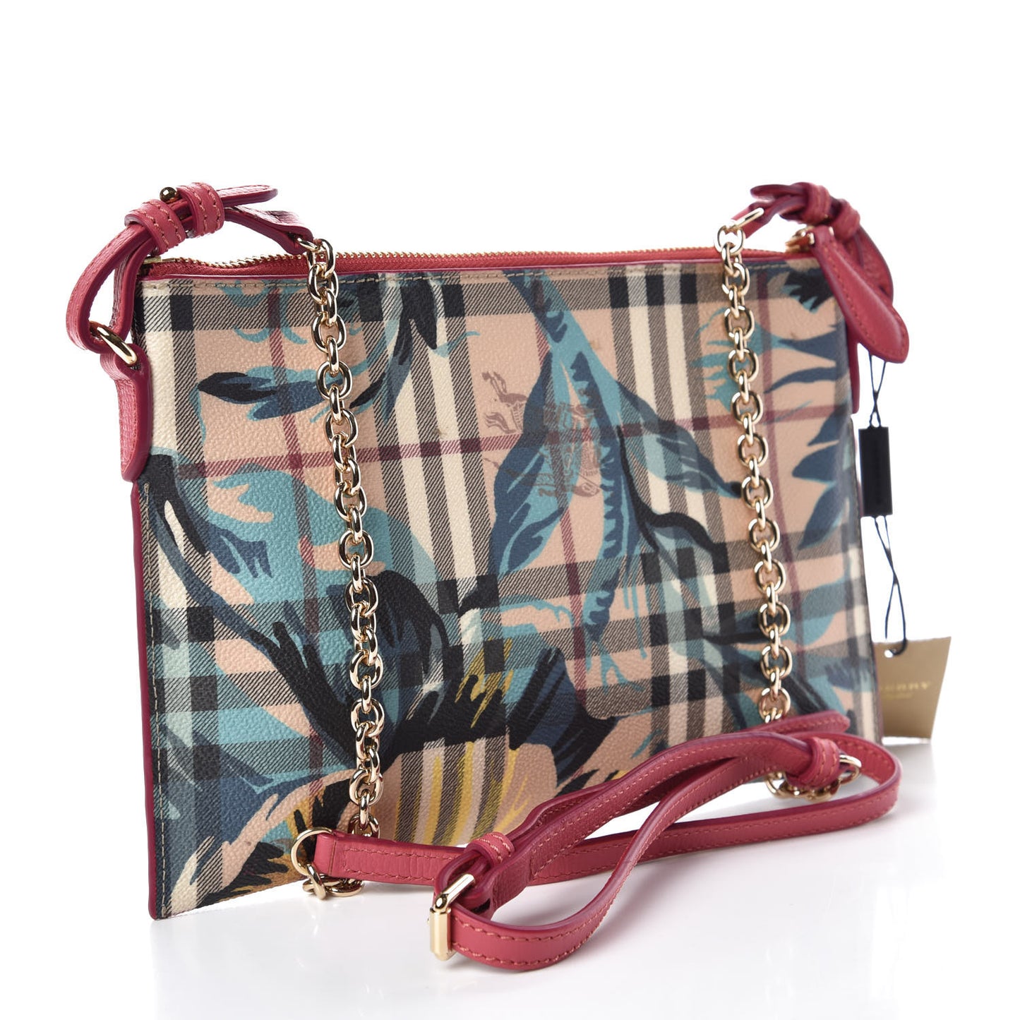 Haymarket Check Floral Print Peyton Wristlet Plum Pink Pewter Blue