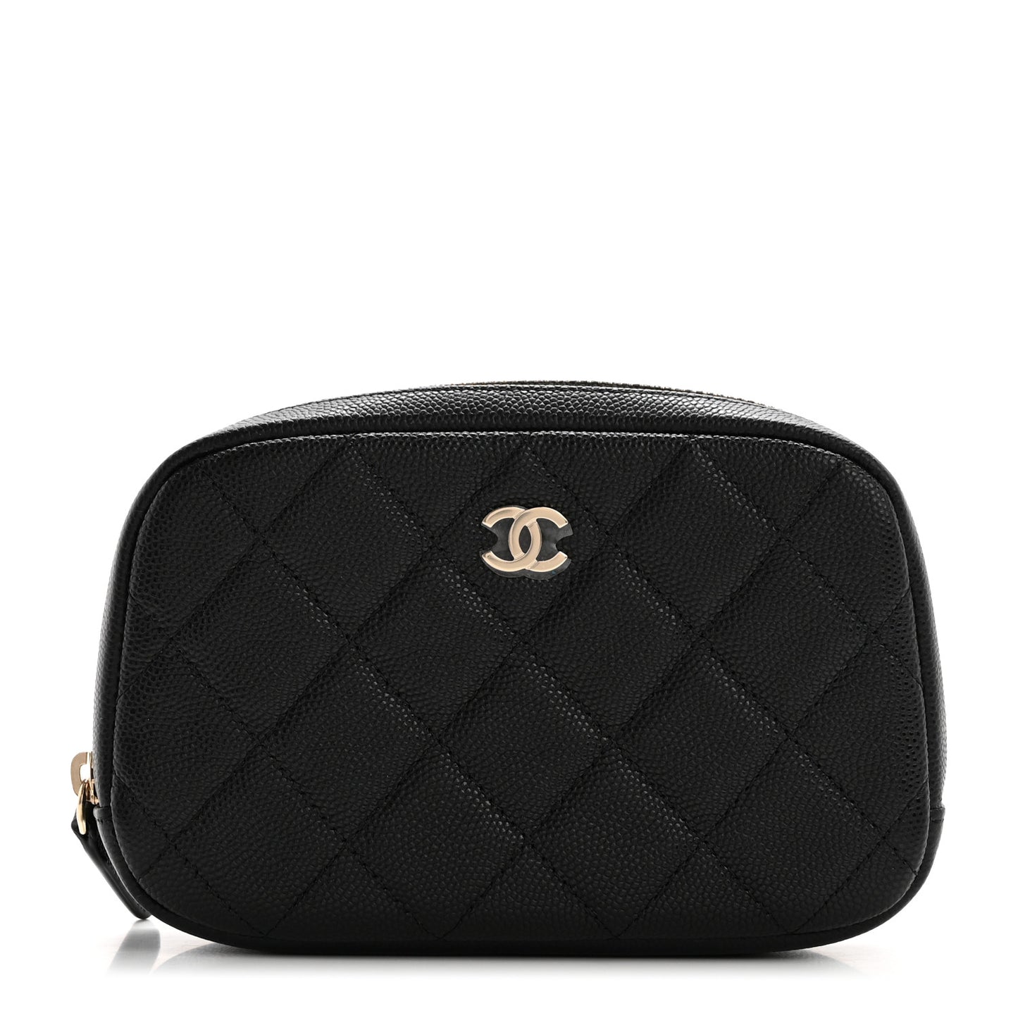 Caviar Quilted Small Curvy Pouch Cosmetic Case Black