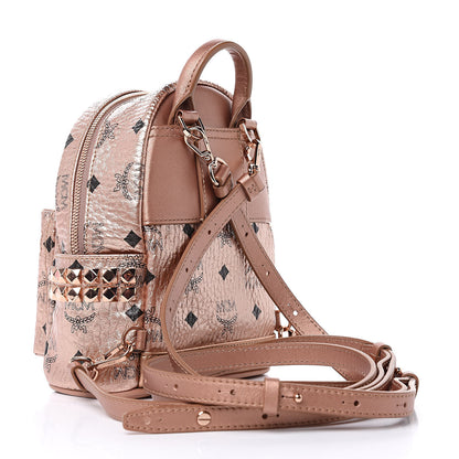 MCM Metallic Visetos Studded X-Mini Bebe Boo Backpack Champagne Gold 3 of 9