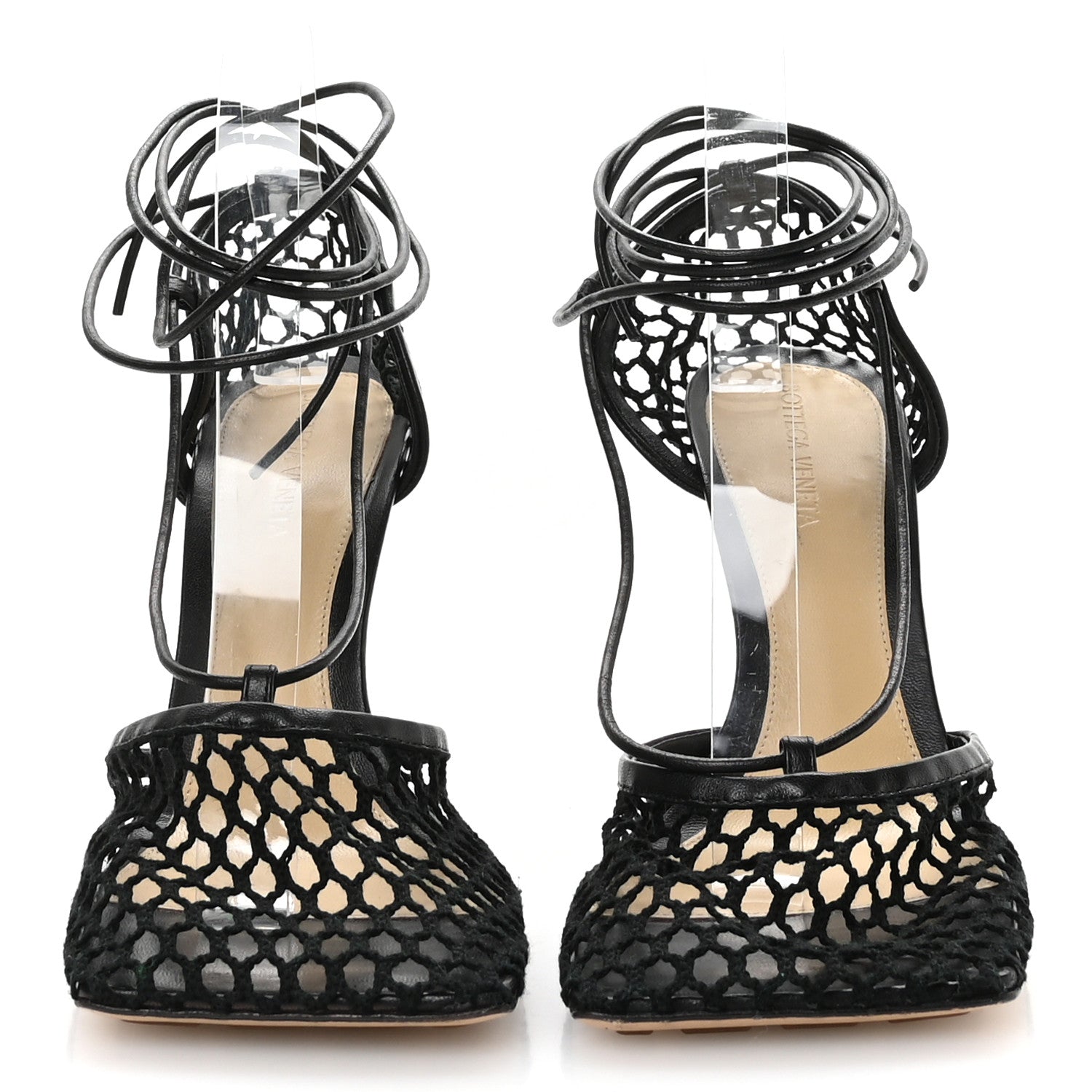 Bottega Veneta Mesh Nappa Stretch Ankle Tie Sandals 40 Black 3 of 8
