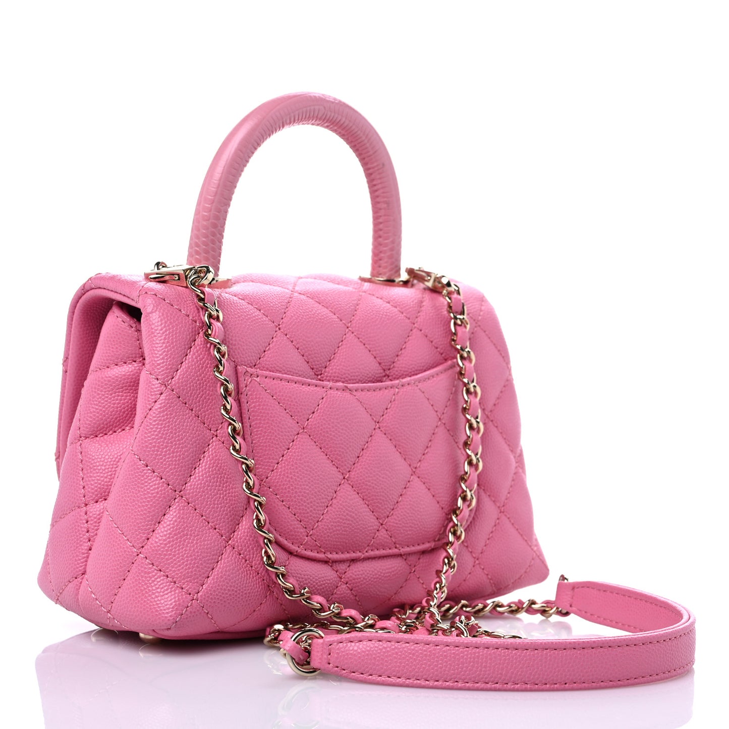 Caviar Quilted Lizard Embossed Extra Mini Coco Handle Flap Pink