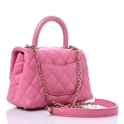 Chanel Caviar Quilted Lizard Embossed Extra Mini Coco Handle Flap Pink 3 of 10