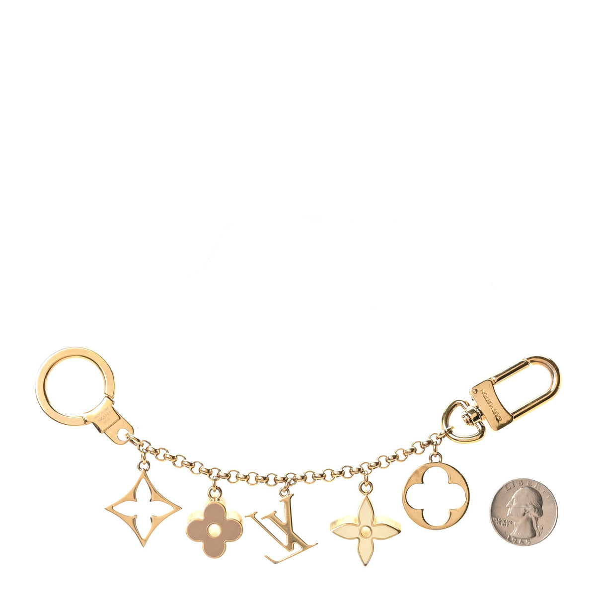 Louis Vuitton Brass Enamel Fleur De Monogram Bag Charm Chain Gold 2 of 4