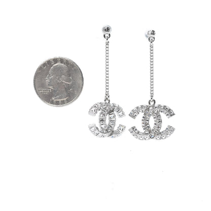 Chanel Baguette Crystal CC Dangle Earrings Silver 2 of 3