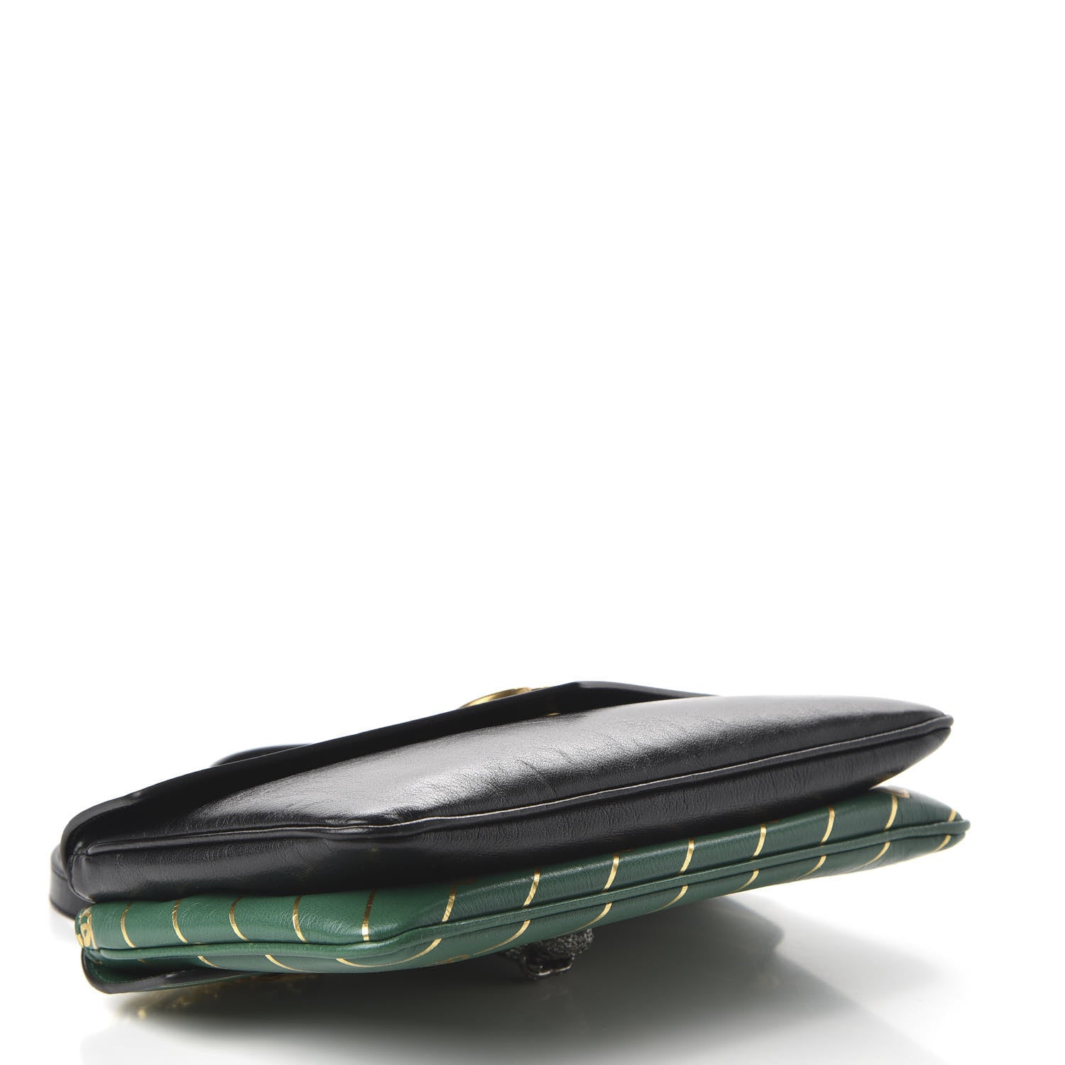 Gucci Calfskin Diagonal GG Medium Thiara Double Envelope Shoulder Bag Emerald Green Black 4 of 10