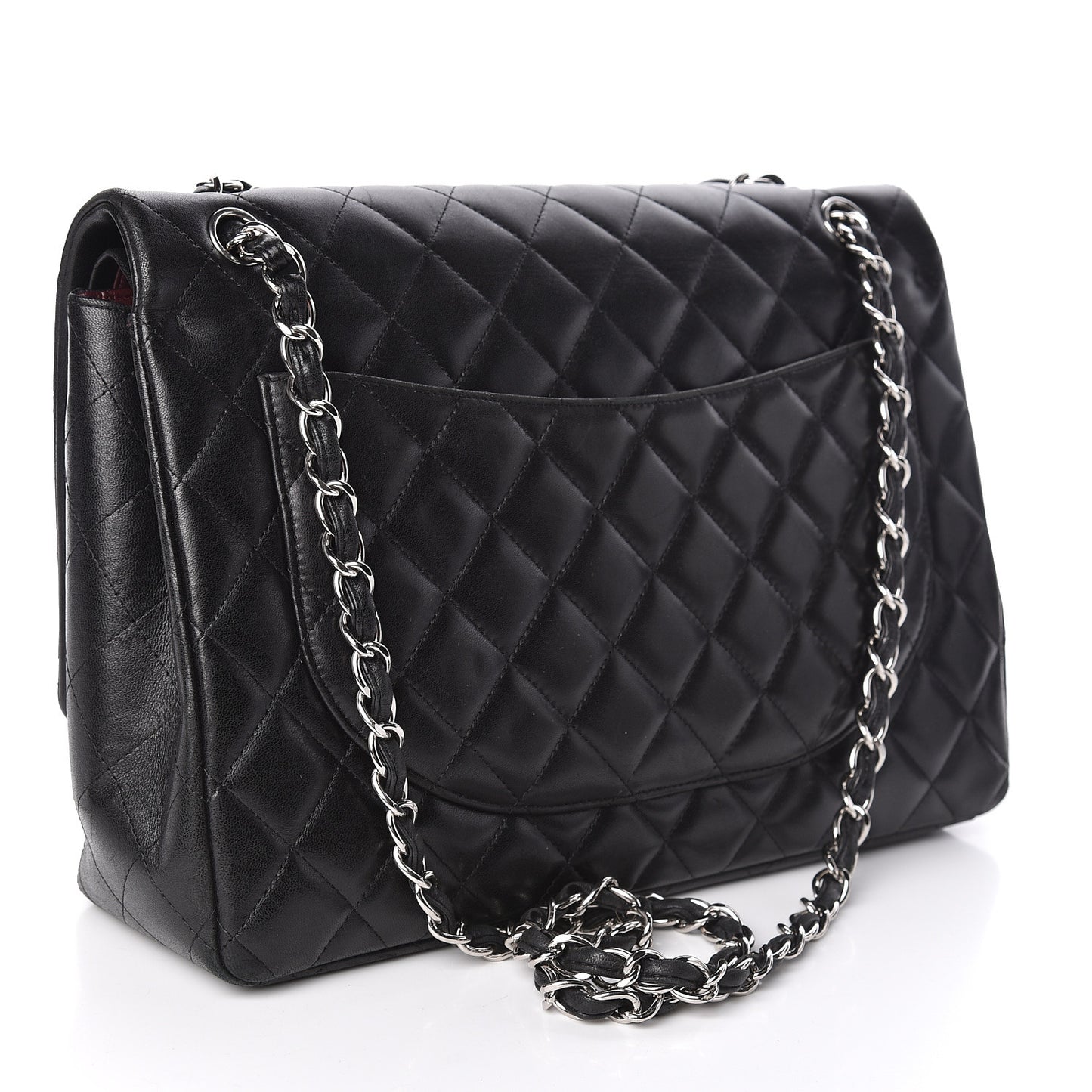 Lambskin Quilted Maxi Double Flap Black