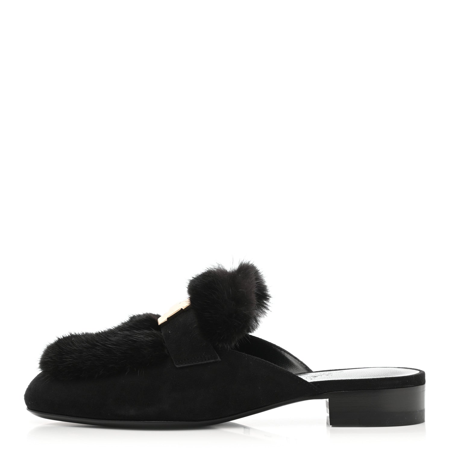 Hermes Mink Fur Suede Goatskin Trocadero Mule 36 Black 1 of 8