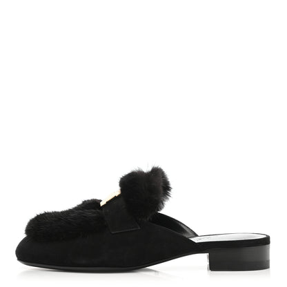 Hermes Mink Fur Suede Goatskin Trocadero Mule 36 Black 1 of 8
