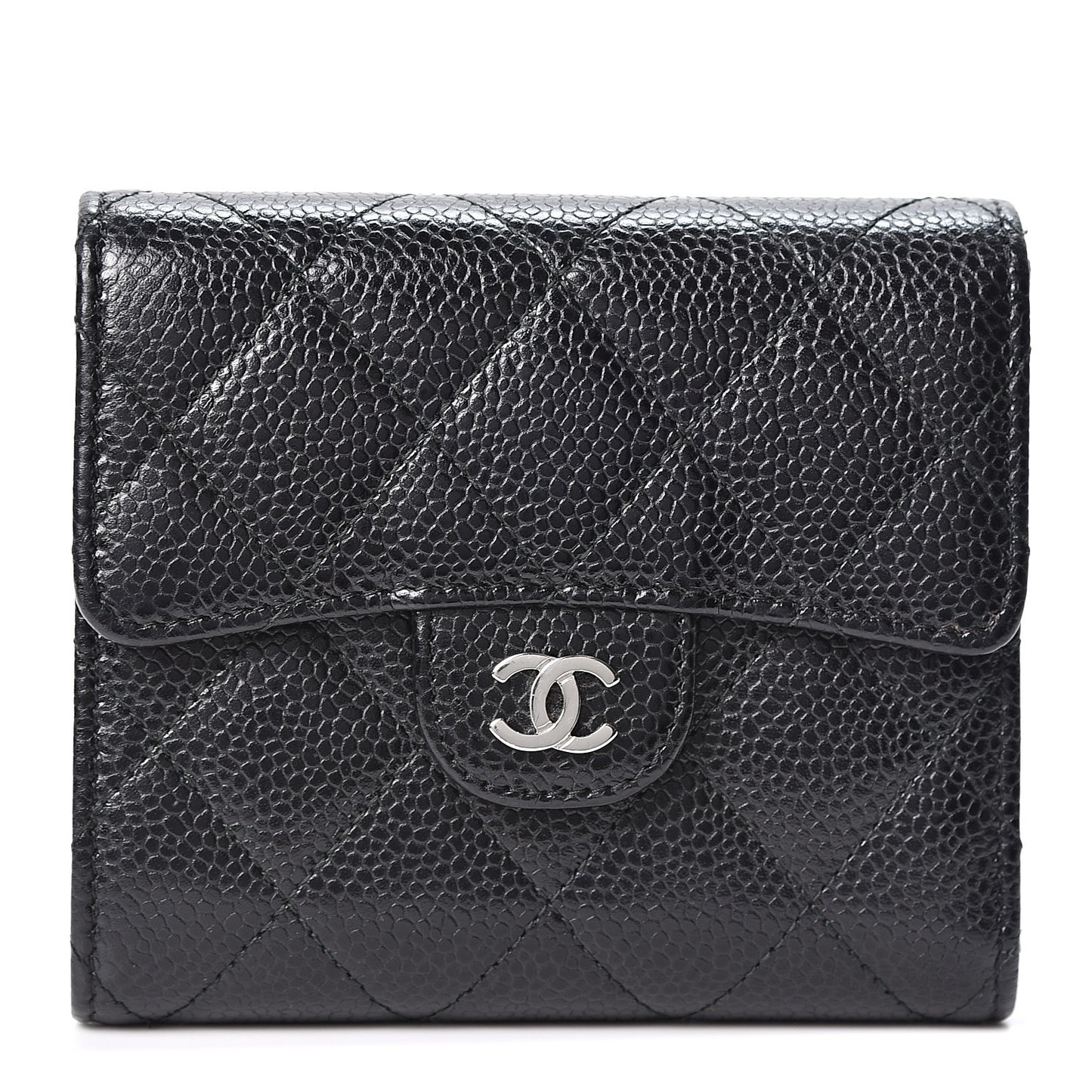 Caviar Quilted Compact Flap Wallet Black