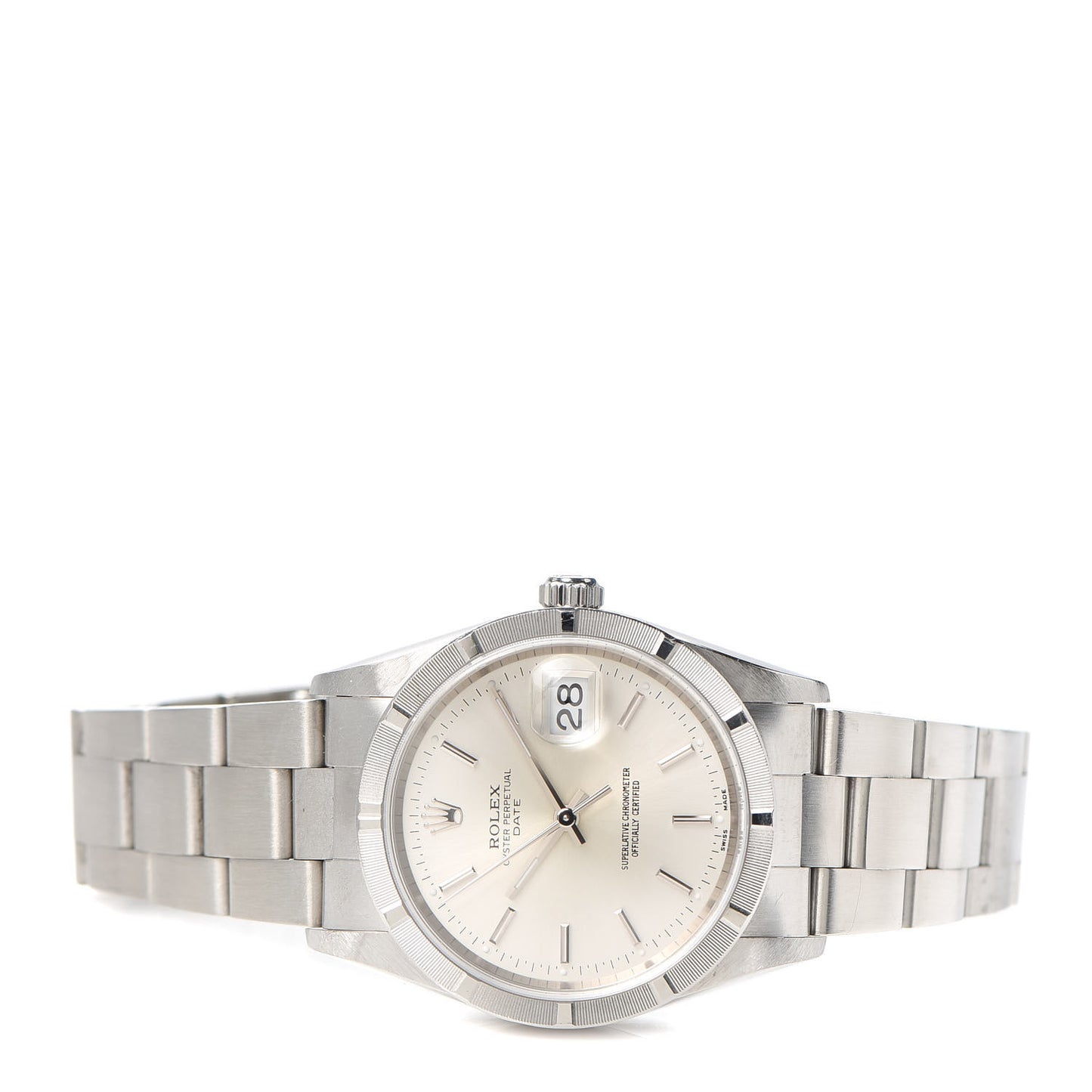 Stainless Steel 34mm Oyster Perpetual Date Watch Silver 15210