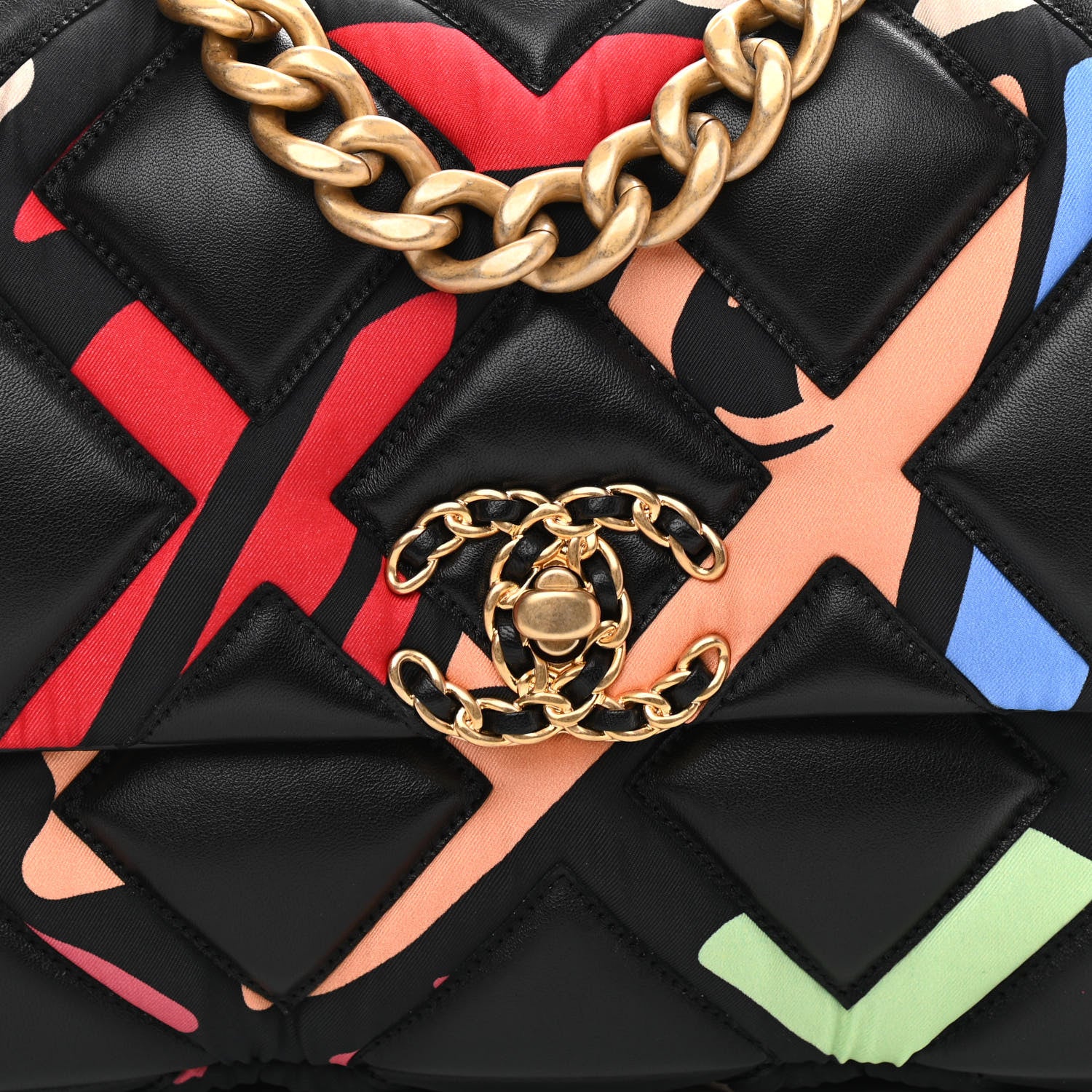 Chanel Lambskin Printed Fabric Medium Chanel 19 Flap Black Multicolor 8 of 11