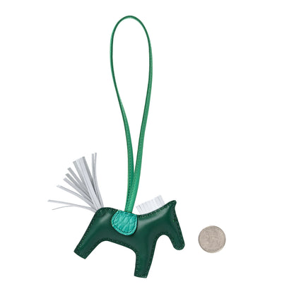 Hermes Milo Lambskin Matte Alligator Touch Grigri Rodeo Horse Bag Charm PM Malachite Menthe Bleu Brume Very Jade 2 of 4