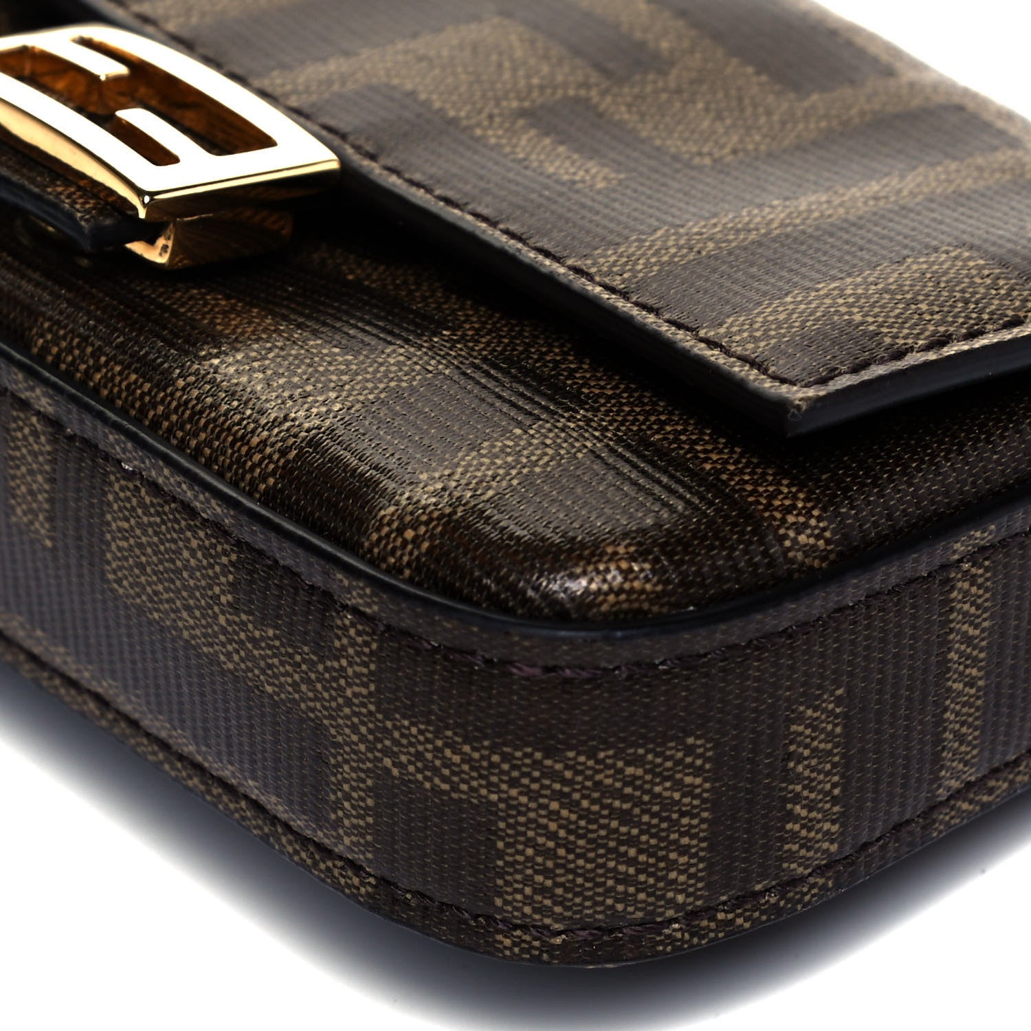 Fendi Glazed Fabric FF 1974 Nano Baguette Belt Charm Mogano Panna 9 of 9