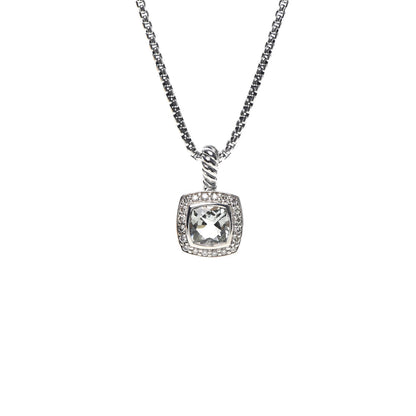 David Yurman Sterling Silver Diamond Prasiolite 7mm Petite Albion Pendant Necklace 5 of 6