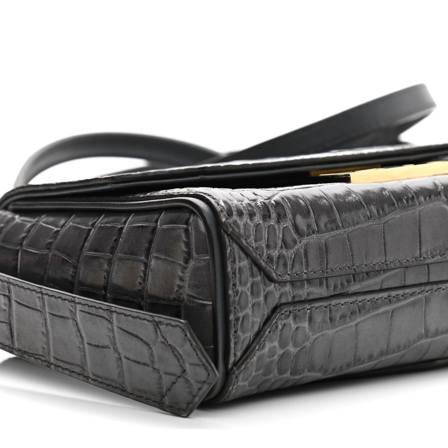 Calfskin Crocodile Embossed Eden Mini Top Handle Storm Grey