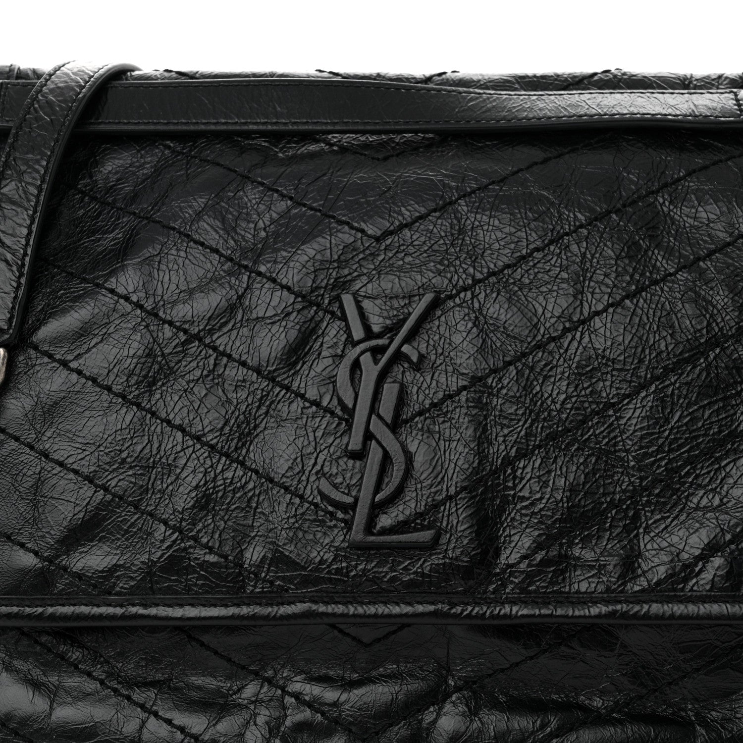 Saint Laurent Crinkled Calfskin Matelasse Monogram Large Niki Chain Satchel Black 8 of 11