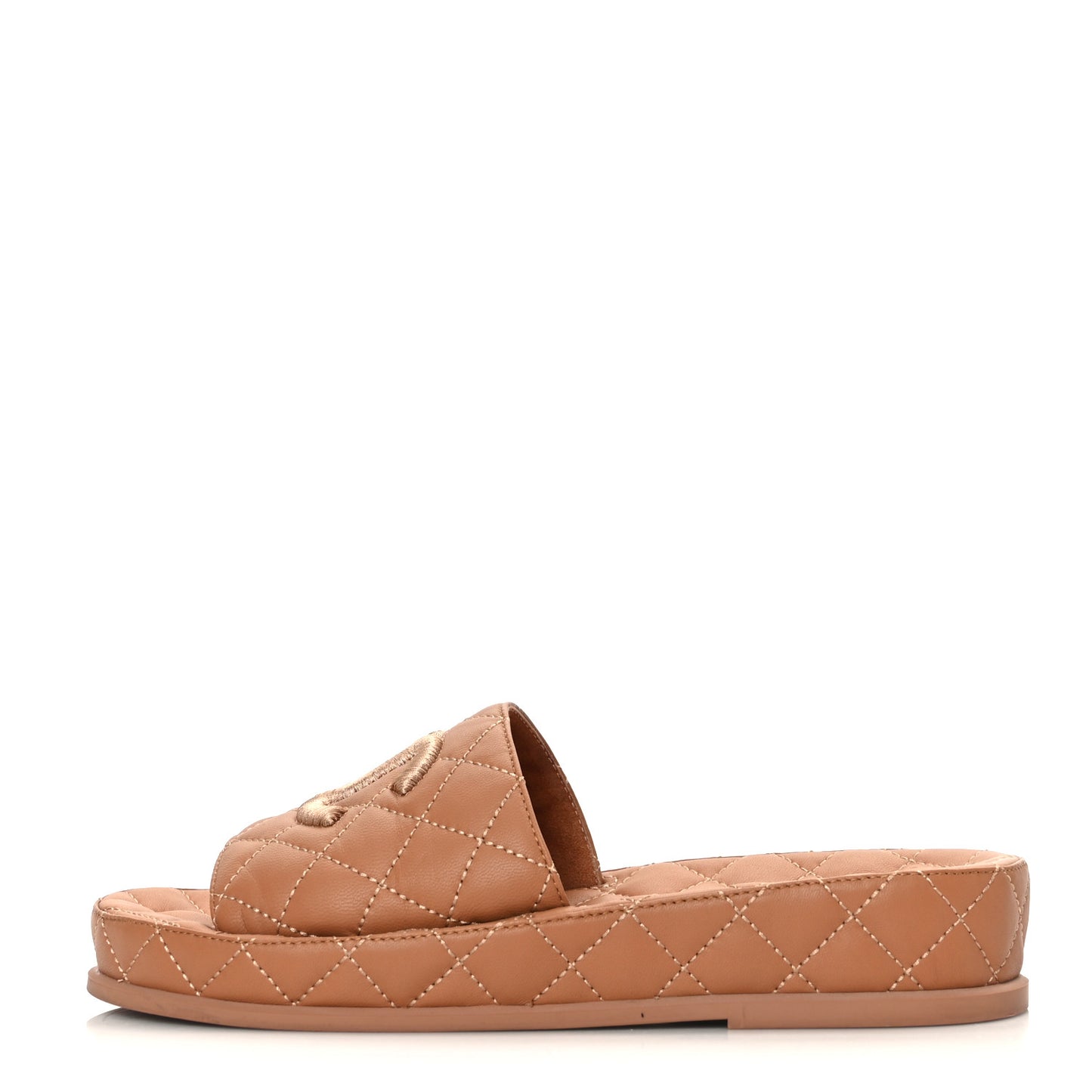 Lambskin Quilted CC Mules Sandals 37 Brown