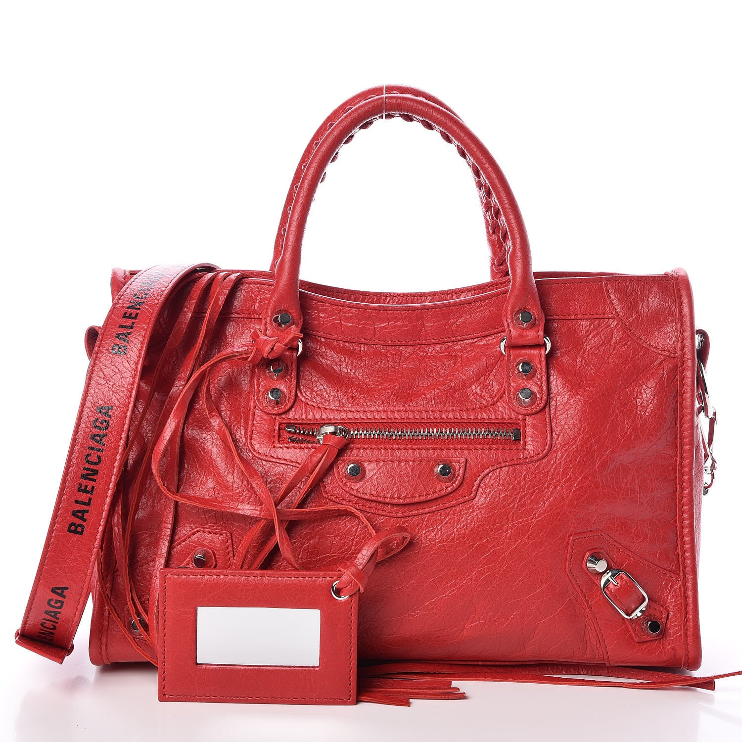 Balenciaga Agneau Arena Classic Silver Hardware S City Logo Strap Rouge Cardinal Black 1 of 10