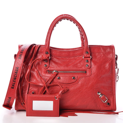 Balenciaga Agneau Arena Classic Silver Hardware S City Logo Strap Rouge Cardinal Black 1 of 10