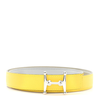 Hermes Epsom Swift 24mm Mors H Belt 80 32 Jaune De Naples Bleu Glacier 1 of 4