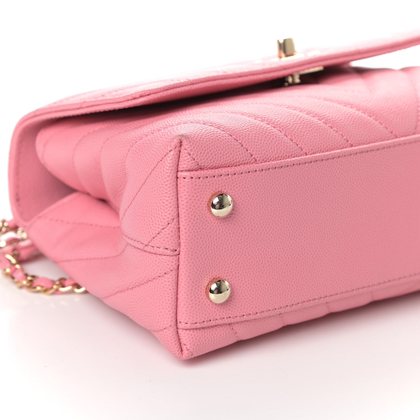 Caviar Chevron Quilted Mini Coco Handle Flap Pink