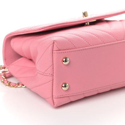 Chanel Caviar Chevron Quilted Mini Coco Handle Flap Pink 10 of 11