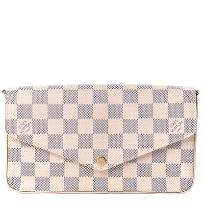 Louis Vuitton Damier Azur Pochette Felicie Chain Wallet Rose Ballerine 1 of 10