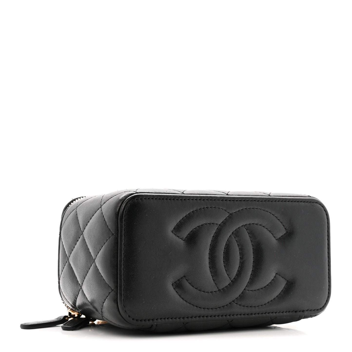 Lambskin Quilted Small Pillow Crush Vanity Case With Chain Black