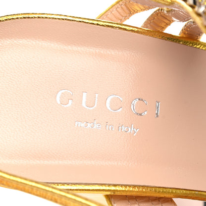 Gucci Nappa Silk Crystal Bertie High Heel Sandals 37.5 Gold 6 of 13