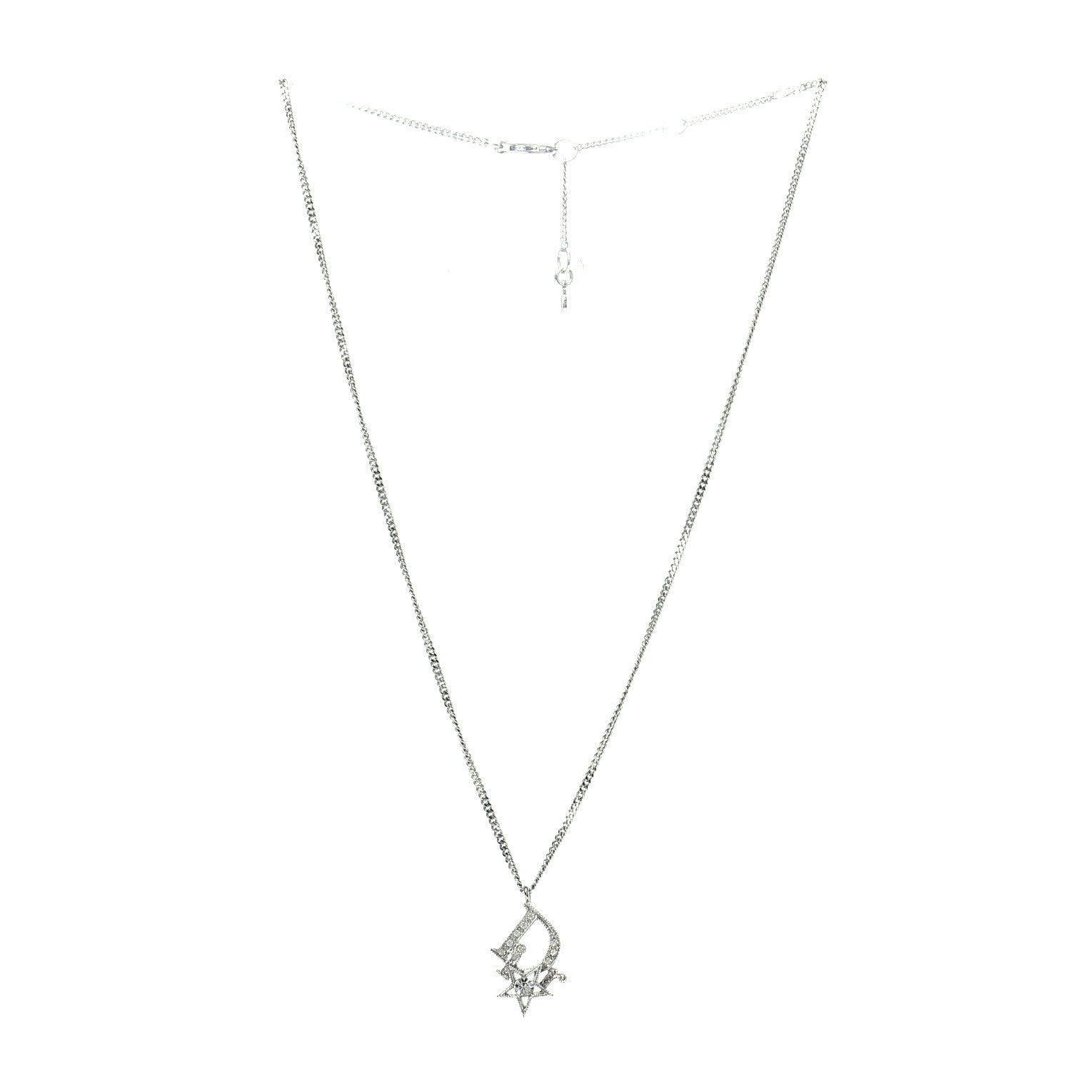 Christian Dior Crystal Logo Star Necklace Silver 3 of 4