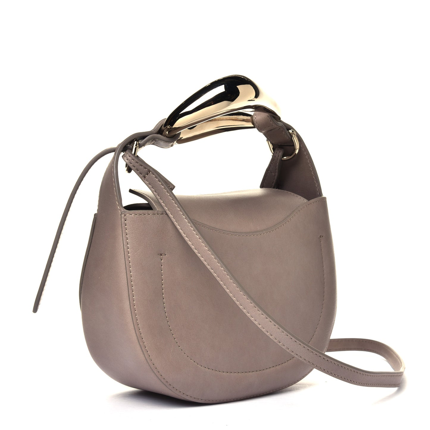 Small Grain Calfskin Kiss Bag Motty Grey