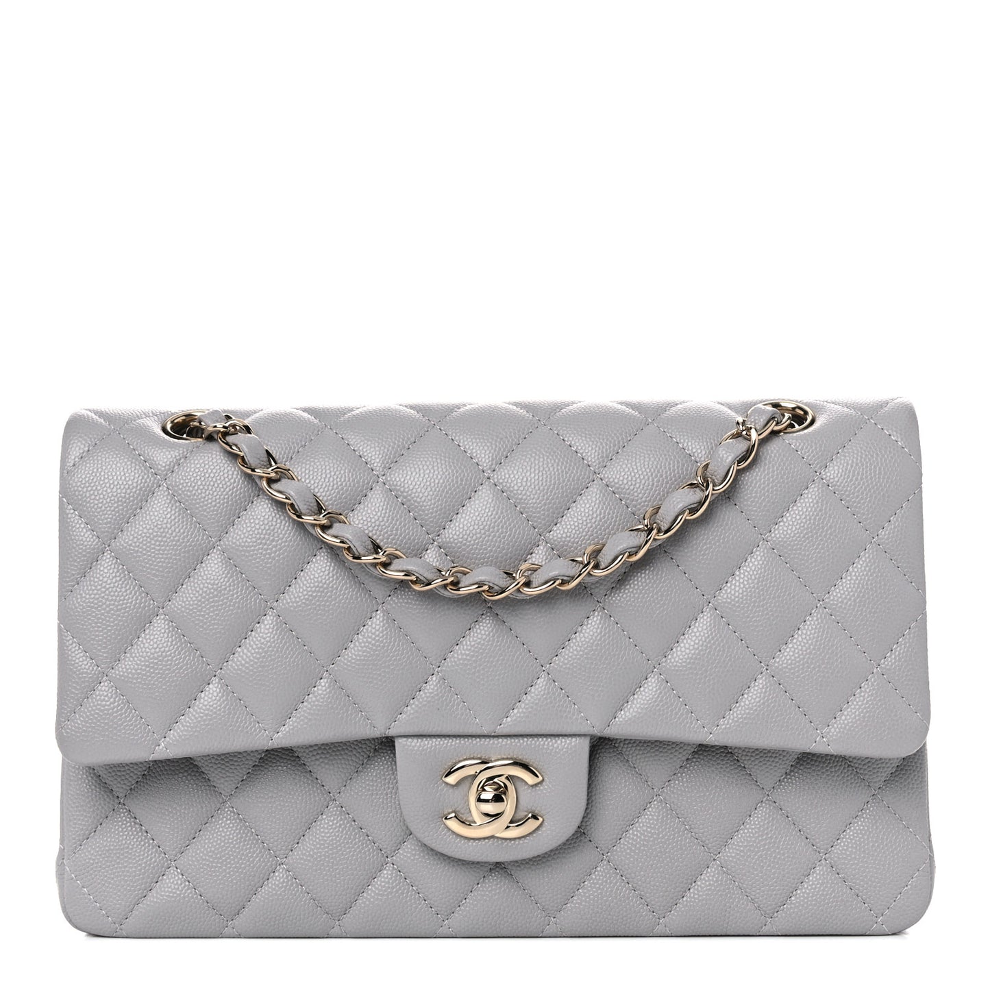 Caviar Quilted Medium Double Flap Grey