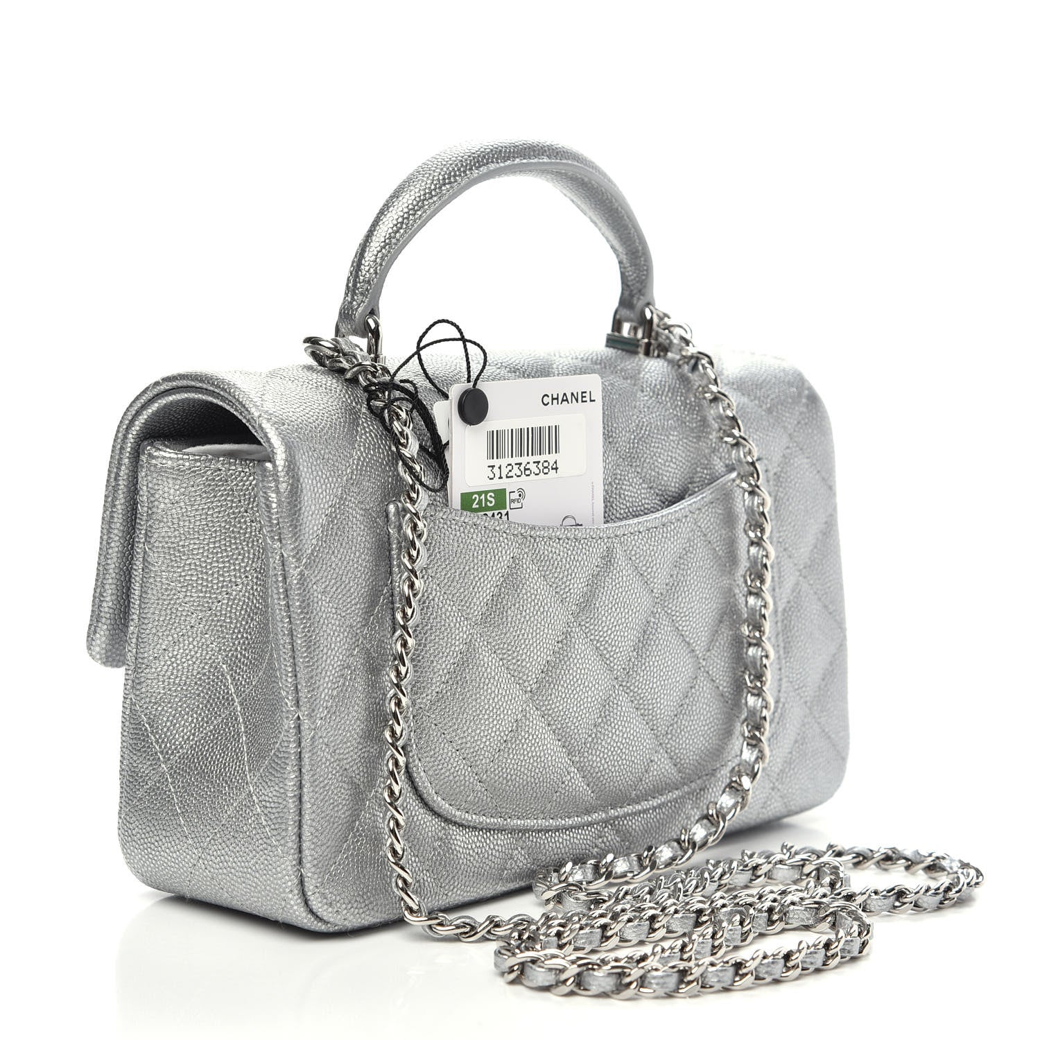 Chanel Metallic Caviar Quilted Mini Top Handle Rectangular Flap Silver 3 of 10
