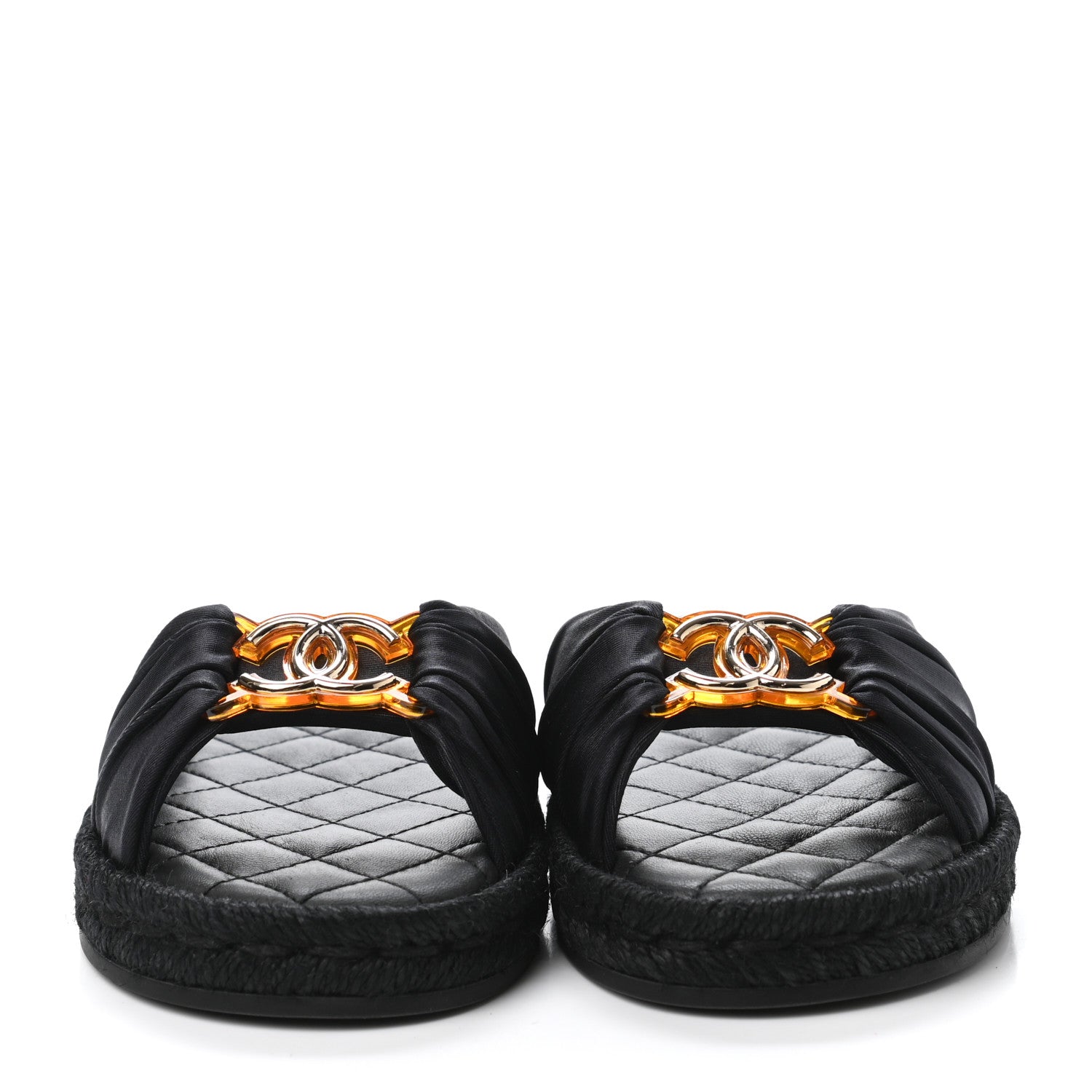Chanel Grosgrain CC Espadrille Slip On Sandals 35 Black 2 of 4