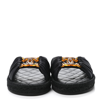 Chanel Grosgrain CC Espadrille Slip On Sandals 35 Black 2 of 4