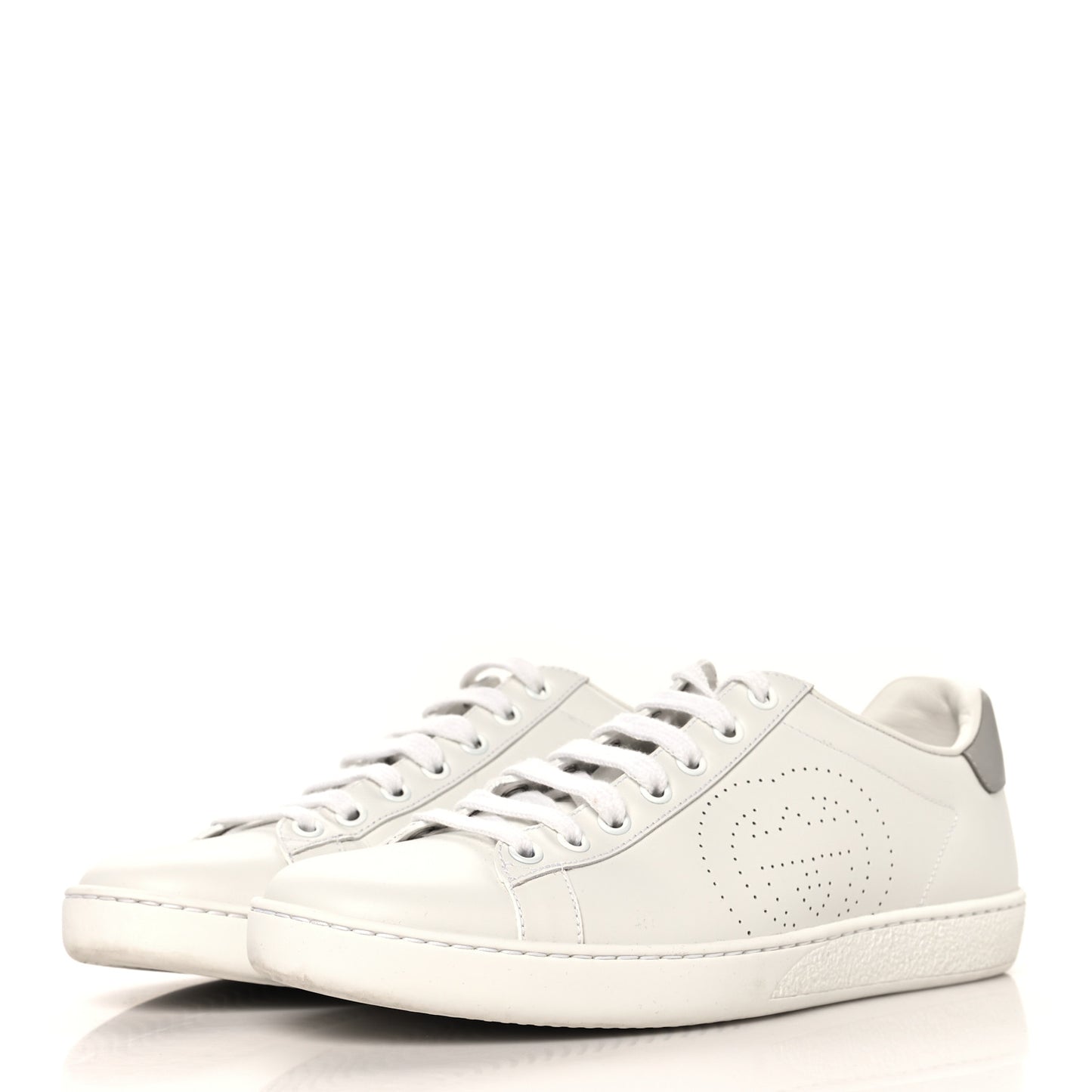 Calfskin Interlocking G Perforated Womens Ace Sneakers 38.5 White Grey Sky