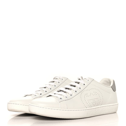 Gucci Calfskin Interlocking G Perforated Womens Ace Sneakers 38.5 White Grey Sky 4 of 10