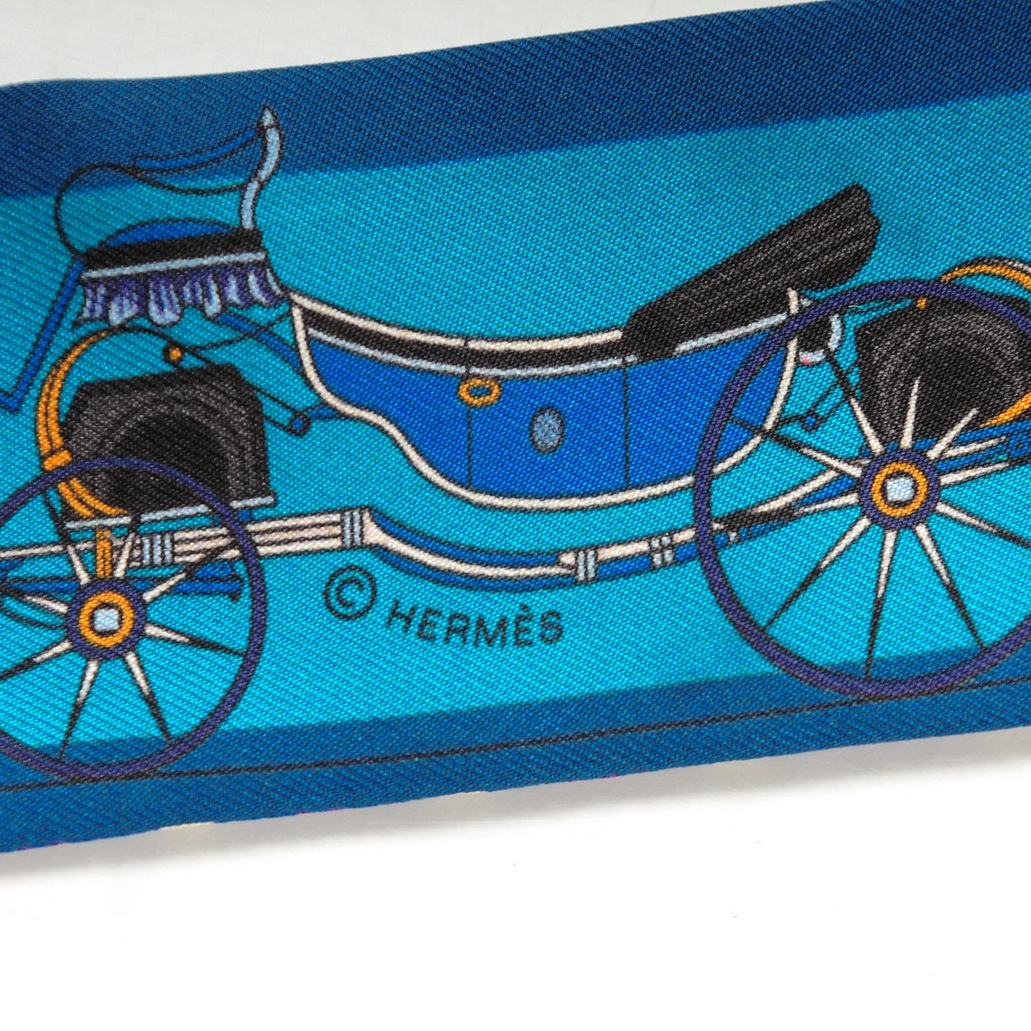 Hermes Silk Voitures Nouvelles Twilly Bleu Roy Canard Black 5 of 6