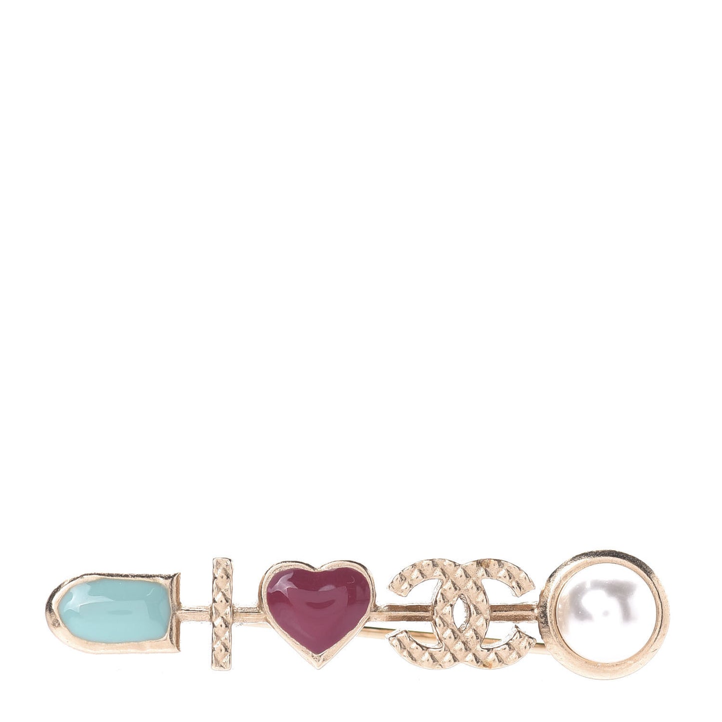 Enamel Pearl I Heart CC Brooch Gold