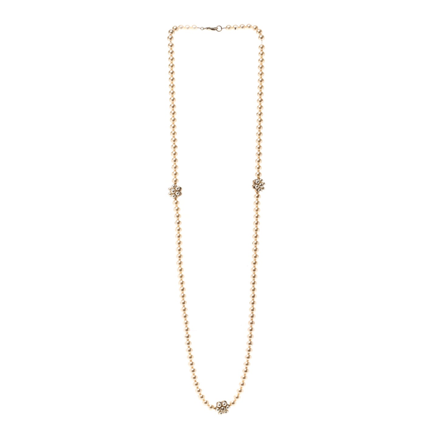 Pearl CC Camellia Long Necklace Gold