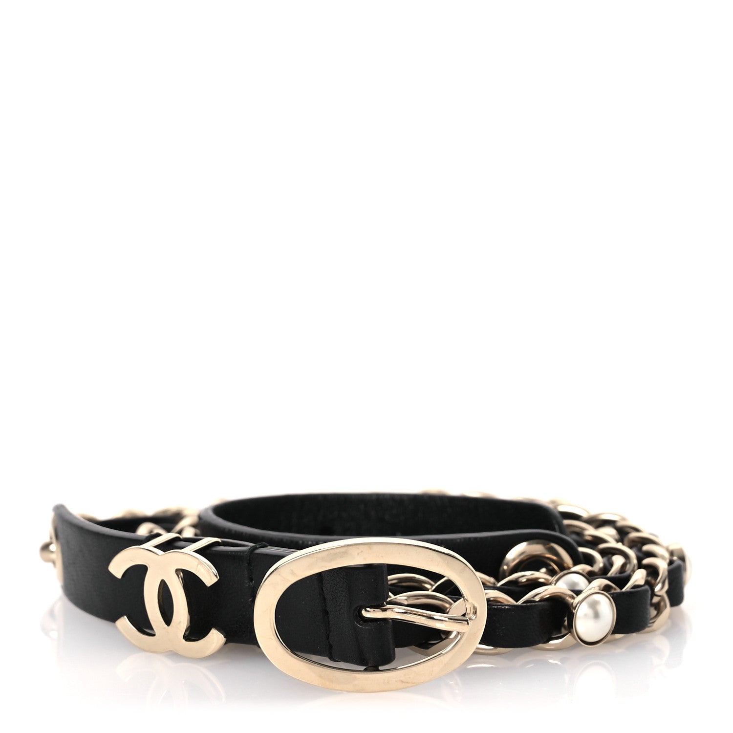 Chanel Lambskin CC Pearl Chain Belt 80 32 Black 1 of 8