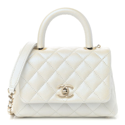 Chanel Iridescent Caviar Quilted Extra Mini Coco Handle Flap White 1 of 11