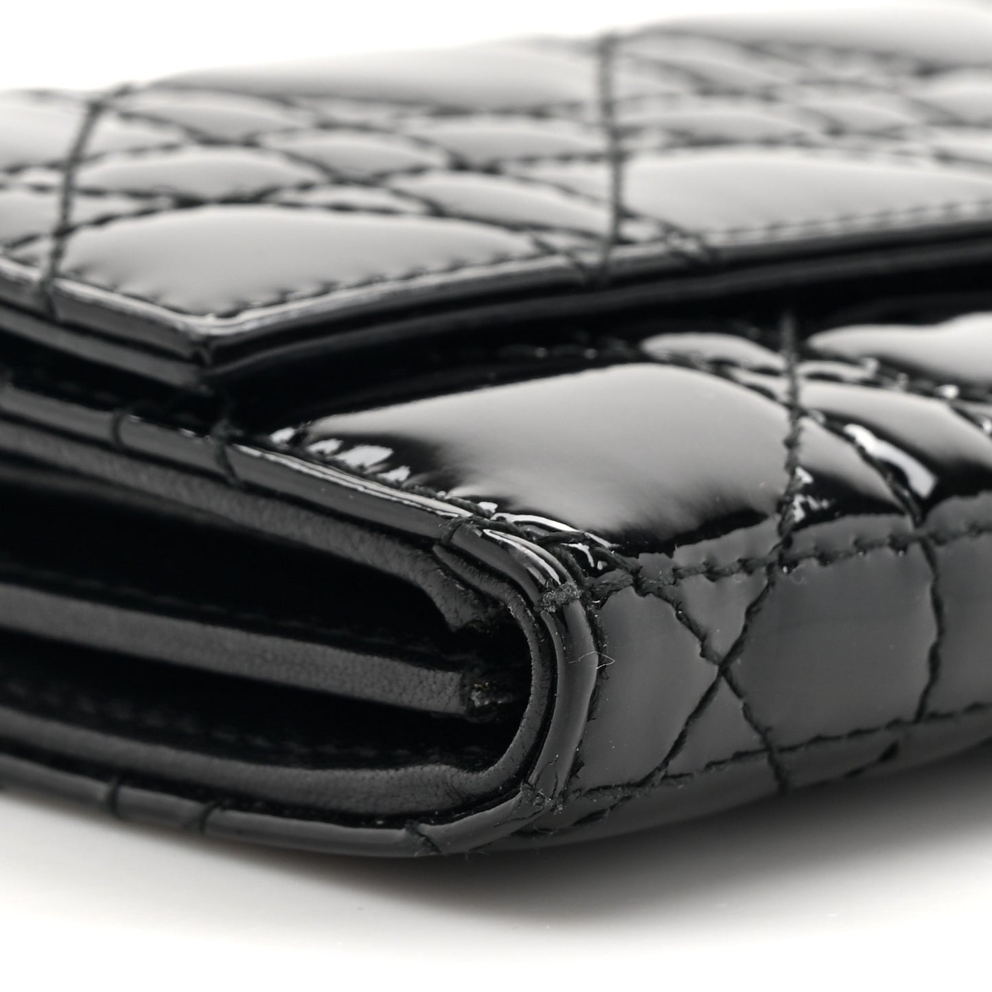 Patent Lambskin Cannage Lady Dior Rendezvous Wallet On Chain Black