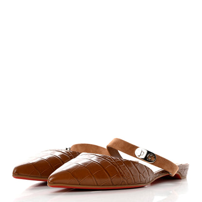 Christian Louboutin Calfskin Crocodile Embossed Choc Lock Flats 40 Biscotto 3 of 7