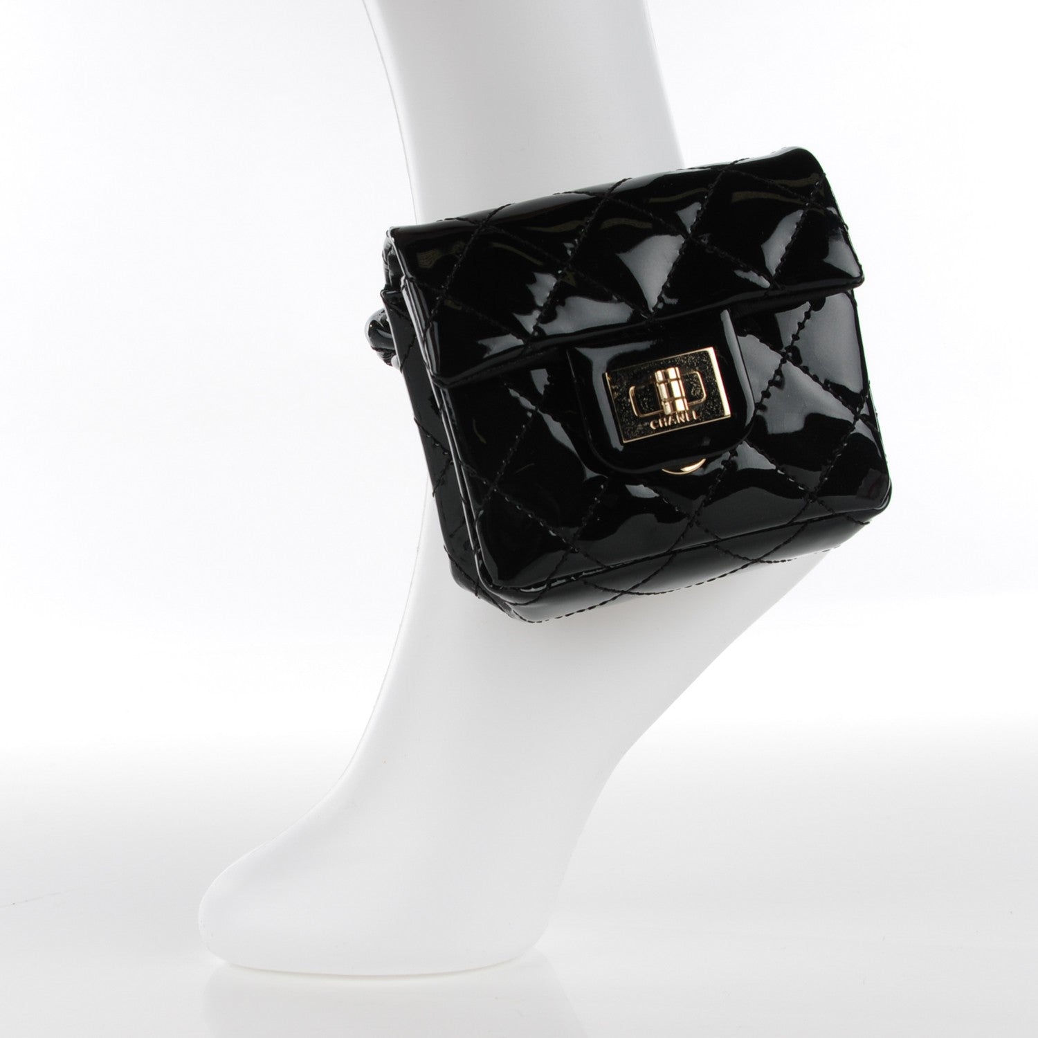 Chanel Patent Quilted 2.55 Ankle Wrist Bag Black 2 of 7