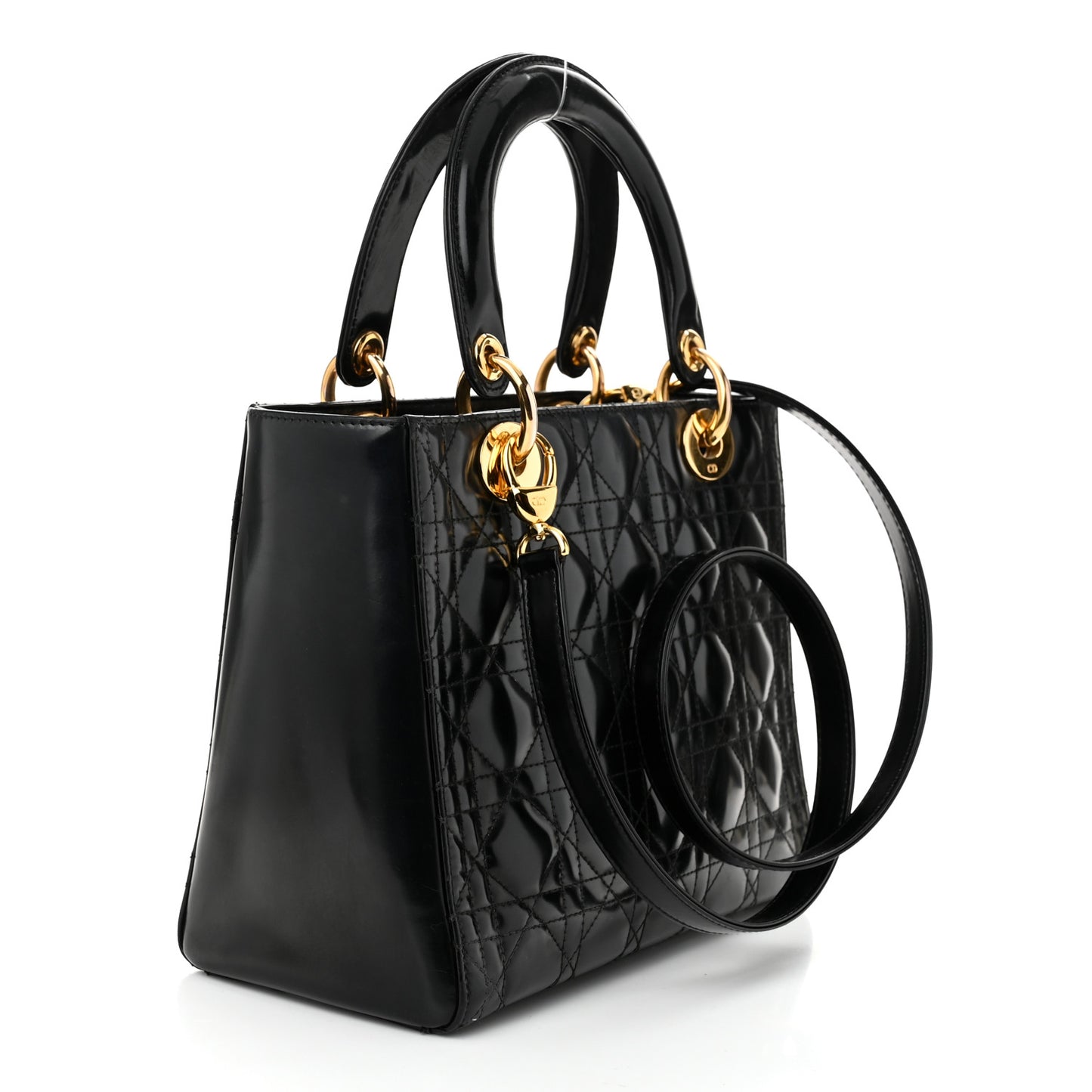 Glazed Calfskin Cannage Medium Lady Dior Black