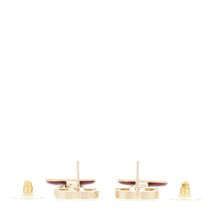 Chanel Resin Crystal CC Heart Drop Earrings Red Gold 3 of 5